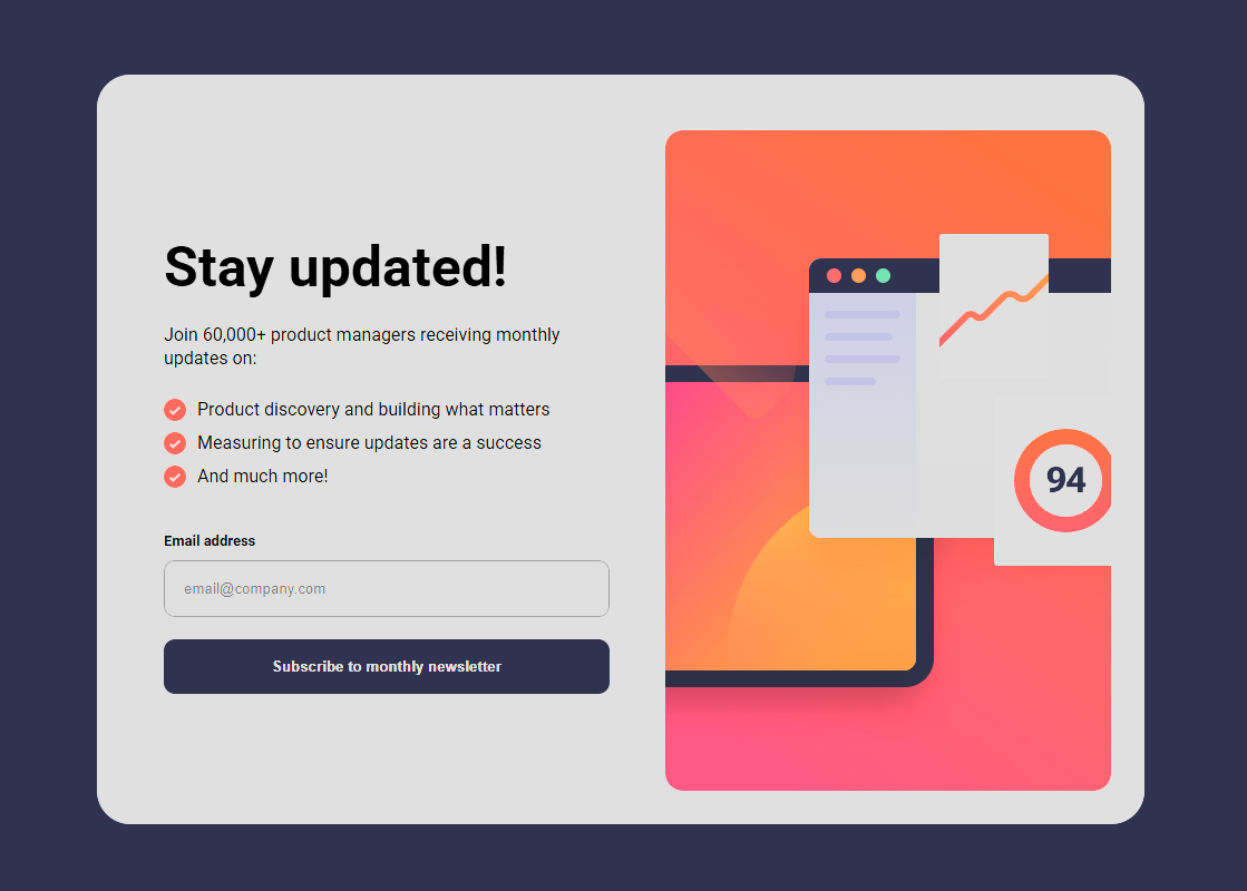 Newsletter sign up project preview